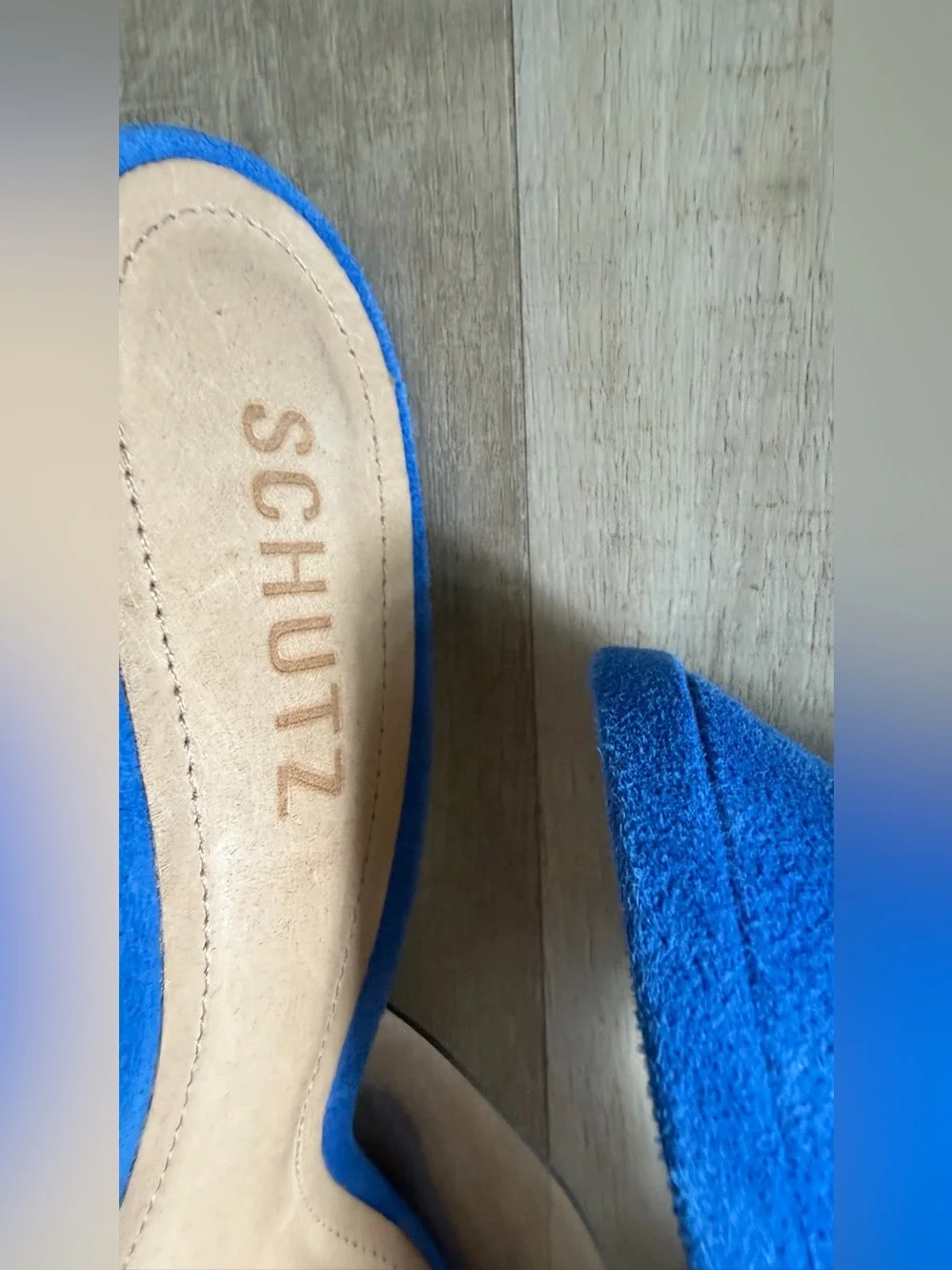 SCHUTZ Electric Blue Suede Platform Heels with Clear PVC Strap